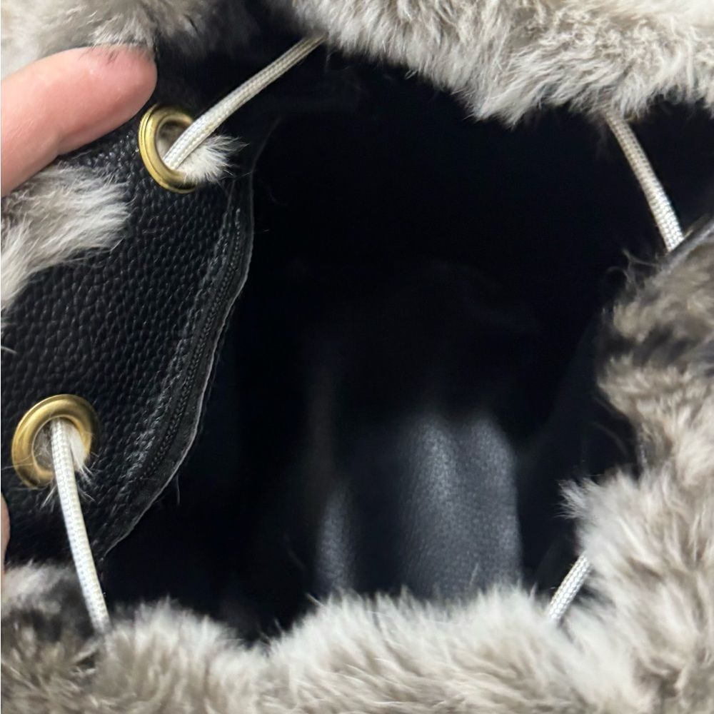 Handmade 2 Tone Real Rex Rabbit Fur Drawstring Bucket Bag,Includes 2 Straps - Picture 15 of 15